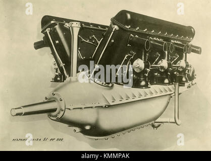 Hispano Suiza motore del velivolo 51 HP 500, vista posteriore, Francia 1920s Foto Stock