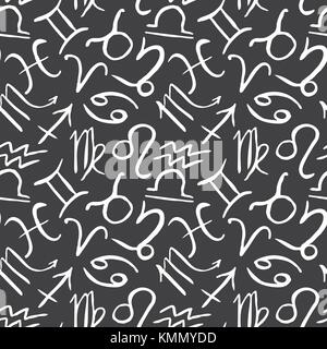 Segni zodiacali seamless pattern. disegnati a mano i simboli di astrologia oroscopo. icone illustrazione vettoriale. Illustrazione Vettoriale