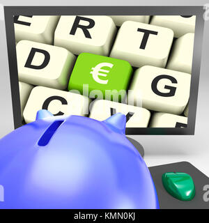 Tasto euro sul monitor mostra scambio europeo e moneta Foto Stock
