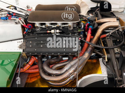 Vista laterale del 1980 F1 vincitore del Campionato del Mondo, Williams FW07 auto di Formula Uno, guidata da Alan Jones, sul display a 2017 Silverstone Classic Foto Stock