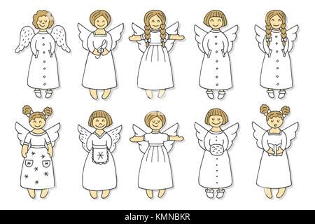 Set di angelo colorato icone Illustrazione Vettoriale