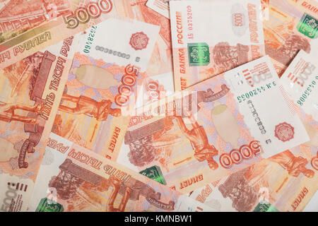 Sfondo del cinque-millesimo banconote di rubli russi Foto Stock