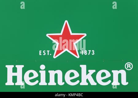 Himmerland, Danimarca - Agosto 23, 2017: Heineken logo su una parete. Heineken è un olandese Brewing Company Foto Stock