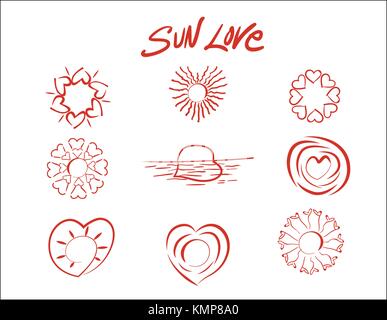 Sun amore cuori simboli Illustrazione Vettoriale