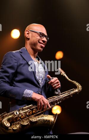 Marciac ( Francia) agosto,9 th 2017 , quarantesimo festival jazz a marciac concerto del sassofonista Joshua Redman joshua redeman (sassofono ) ron miglia (trompette) Scott colley (contrebasse ) brian blade (batterie dms) Credito: sebastien lapeyrere/alamy live news. Foto Stock