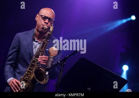 Marciac ( Francia) agosto,9 th 2017 , quarantesimo festival jazz a marciac concerto del sassofonista Joshua Redman joshua redeman (sassofono ) ron miglia (trompette) Scott colley (contrebasse ) brian blade (batterie dms) Credito: sebastien lapeyrere/alamy live news. Foto Stock