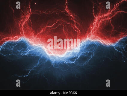 Caldo rosso fuoco e ghiaccio freddo fulmini, abstract sfondo elettrico Foto Stock