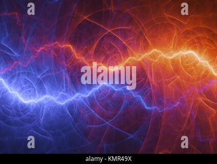Caldo rosso fuoco e ghiaccio freddo fulmini, abstract sfondo elettrico Foto Stock
