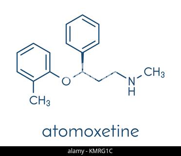 Atomoxetine attenzione ed iperattività (ADHD) molecola di farmaco. formula scheletrico. Illustrazione Vettoriale