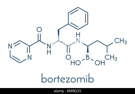 Bortezomib cancro farmaco (inibitore di proteasoma). molecola di formula scheletrico. Illustrazione Vettoriale