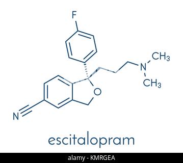 Escitalopram farmaco antidepressivo (classe SSRI). molecola di formula scheletrico. Illustrazione Vettoriale