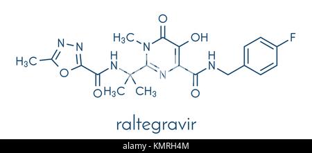 Raltegravir farmaco HIV integrasi (classe di inibitore). molecola di formula scheletrico. Illustrazione Vettoriale