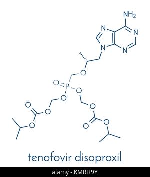 Il tenofovir disoproxil hiv molecola di farmaco. formula scheletrico. Illustrazione Vettoriale