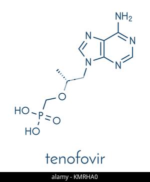 Il tenofovir hiv molecola di farmaco. formula scheletrico. Illustrazione Vettoriale