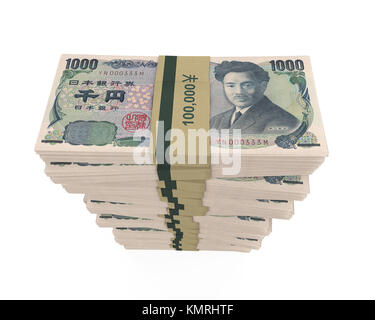 Pile di 1000 Yen giapponese isolato Foto Stock