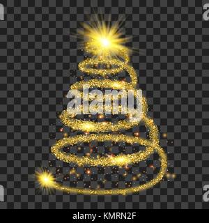 Golden onda di particelle in forma di albero di natale Illustrazione Vettoriale