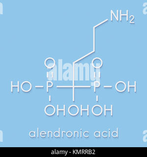 Acido alendronico (alendronato bifosfonato, classe) osteoporosi molecola di farmaco. Formula di scheletro. Foto Stock