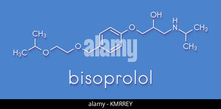 Il bisoprolol beta-bloccante molecola di farmaco. Usato per trattare la pressione alta (ipertensione), ischemia cardiaca, ecc. Formula di scheletro. Foto Stock