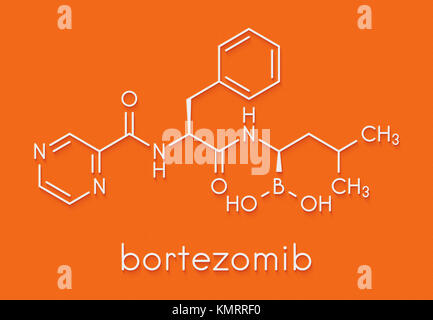Bortezomib cancro farmaco (inibitore di proteasoma molecola). Formula di scheletro. Foto Stock