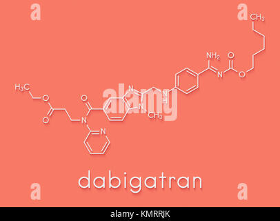 Dabigatran farmaco anticoagulante (diretto inibitore della trombina molecola). Formula di scheletro. Foto Stock