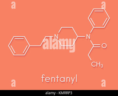 Il fentanil (fentanil) analgesico oppioide molecola di farmaco. Formula di scheletro. Foto Stock