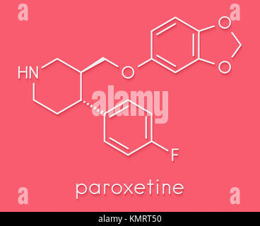 La paroxetina farmaco antidepressivo (SSRI classe molecola). Formula di scheletro. Foto Stock