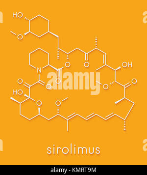 Sirolimus (rapamicina) farmaco immunosoppressore molecola. Usato per prevenire il rigetto di trapianto e in stent coronarico rivestimento. Formula di scheletro. Foto Stock