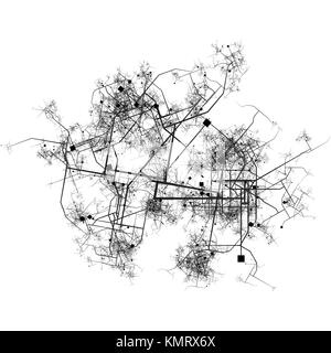 Intricato fictional della mappa della città con le strade e gli edifici vista superiore Foto Stock