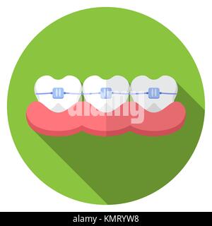 Design piatto moderno vettore illustrazione di dental bracers icona con lunga ombra, isolata. Illustrazione Vettoriale