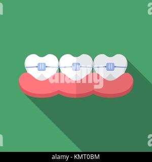 Design piatto moderno vettore illustrazione di dental bracers icona con lunga ombra. Illustrazione Vettoriale