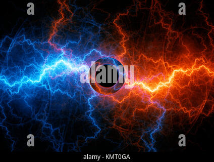 Il fuoco e il ghiaccio plasma fulmini, potenza elettrica sullo sfondo Foto Stock