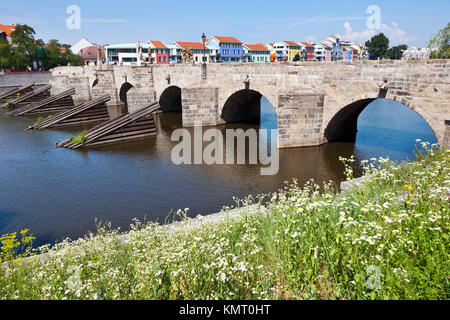 Goticky Kamenny più, Písek, Česká republika / gotico ponte pietroso, città Pisek, Repubblica Ceca Foto Stock