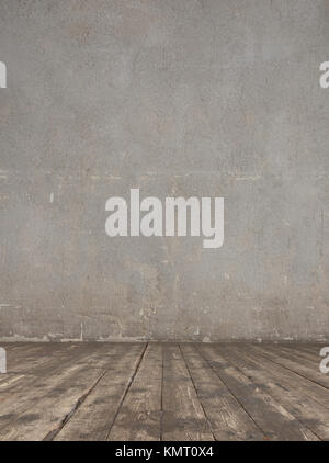 Luminose vintage studio interno con pavimento in legno e materie parete in calcestruzzo Foto Stock