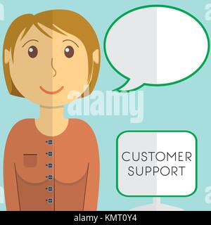 Design piatto moderno vettore illustrazione concetto di customer support manager con la parola bolla, sul colore di sfondo. Illustrazione Vettoriale
