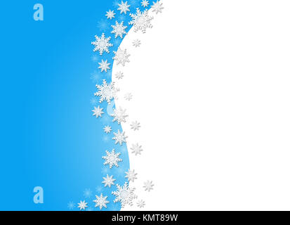 Blu sullo sfondo di Natale frame con i fiocchi di neve con spazio vuoto per il testo. Inverno Natale invito con uno spazio vuoto per la scrittura di testo. Foto Stock
