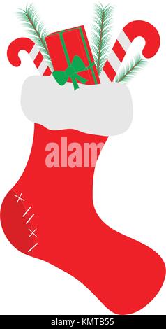 Calza di Natale o di stoccaggio con gif o presenta isolato su sfondo bianco. Tradizionale ornamento di Natale icone e simboli in eps vettore10 Illustrazione Vettoriale