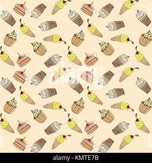 Modello senza cuciture con diversi dolci Illustrazione Vettoriale