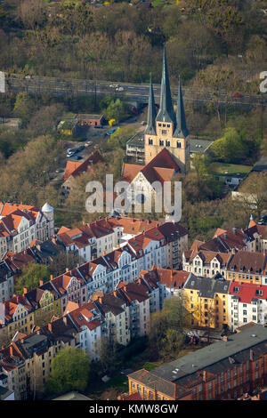 District Linden-Nord, perimetro block development, fiumi Leine e Ihme, tetti in tegole rosse, Ev. Luth. Rectory Betlemme Chiesa, Hannover, capitale dello stato, Foto Stock