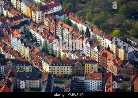 District Linden-Nord, perimetro block development, fiumi Leine e Ihme, tetti in tegole rosse, san Benno Chiesa, Hannover, capitale dello stato, Bassa Sassonia, germe Foto Stock