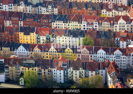 District Linden-Nord, perimetro block development, fiumi Leine e Ihme, tetti in tegole rosse, san Benno Chiesa, Hannover, capitale dello stato, Bassa Sassonia, germe Foto Stock