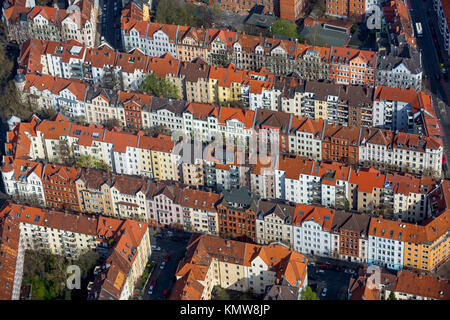 District Linden-Nord, perimetro block development, fiumi Leine e Ihme, tetti in tegole rosse, san Benno Chiesa, Hannover, capitale dello stato, Bassa Sassonia, germe Foto Stock