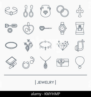 Collezione di gioielli delineare le icone Foto Stock