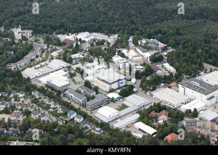 Vista aerea della Bavaria Film Studios, Geiselgasteig, Grünwald, Monaco di Baviera, Germania Foto Stock