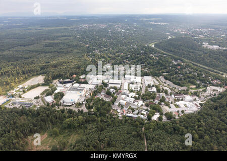 Vista aerea della Bavaria Film Studios, Geiselgasteig, Grünwald, Monaco di Baviera, Germania Foto Stock