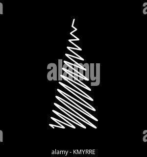 Albero di Natale design scribble isolati su sfondo nero Illustrazione Vettoriale