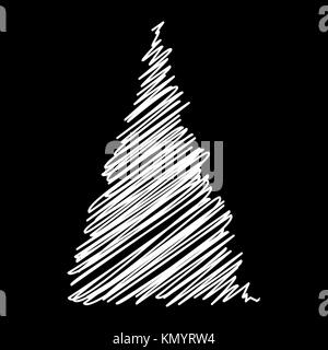 Albero di Natale design scribble isolati su sfondo nero Illustrazione Vettoriale