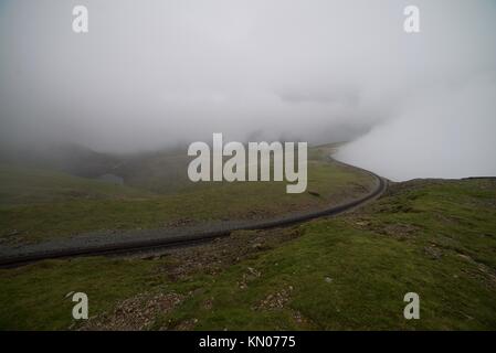 Binario ferroviario lungo Snowdon Mountain nel Parco Nazionale di Snowdonia, Galles. Foto Stock