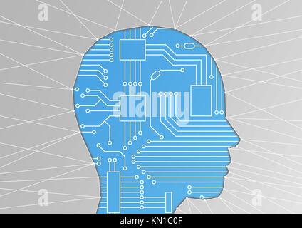 Intelligenza artificiale / ai o di machine learning / concetto di digitalizzazione. illustrazione vettoriale della testa silhouette con scheda di circuito Illustrazione Vettoriale