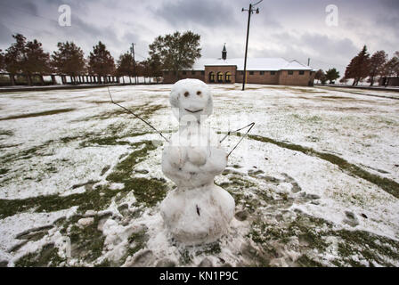 Mandeville, Louisiana, Stati Uniti. 8 dicembre 2017. Un PUPAZZO DI NEVE NEL SUD DELLA LOUISIANA nel Fontainebleau State Park l'8 dicembre 2017. Un mix invernale di precipitazioni è caduto in diversi stati del profondo Sud causando la chiusura di molte aziende e scuole. Crediti: Julie Dermansky/ZUMA Wire/Alamy Live News Foto Stock