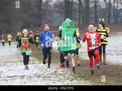 Knutsford, Regno Unito. Decimo Dec, 2017. Guide di scorrimento sul Yule Yomp 10k eseguire con proventi andando per le associazioni di beneficenza locali, Tatton Cheshire,10 dicembre 2017 (C)Barbara Cook/Alamy Live News Credito: Barbara Cook/Alamy Live News Foto Stock